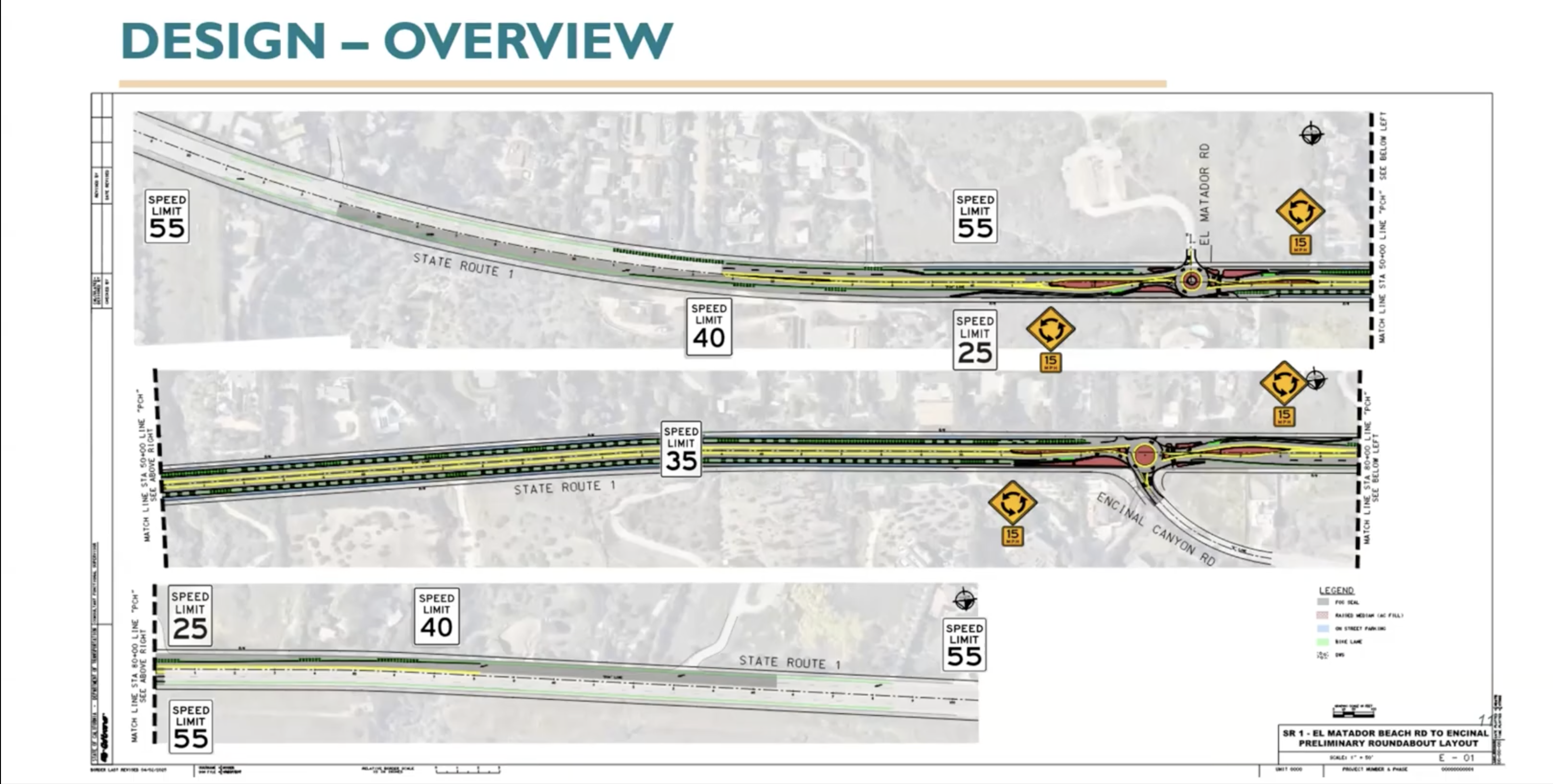 Overview of design for both Encinal and El Matador roundabouts